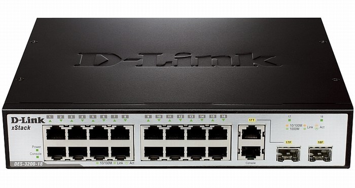 16-Port Smart Switch + 2 Slot SFP D-Link DES-3200-18