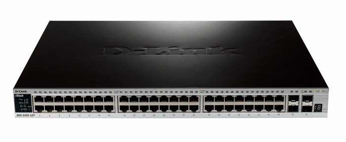 48-Port PoE Gigabit L2 Stackable Managed + 4-Port SFP+ Switch D-Link DGS-3420-52P