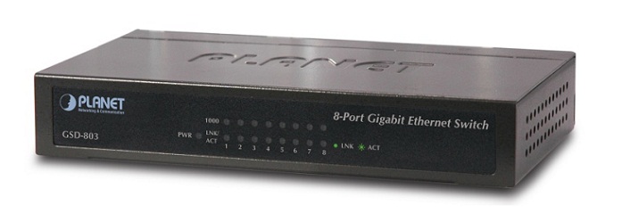 8 Port 10/100/1000Mbps Gigabit Ethernet Switch PLANET GSD-803