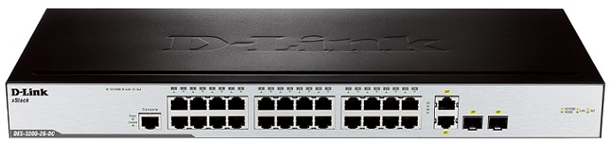 24 port 10/100Mbps Smart Switch + 2 Gigabit SFP D-LINK DES-3200-26-DC