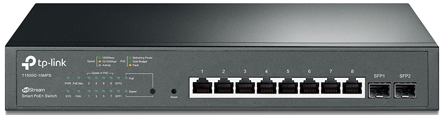 JetStream 8-Port Gigabit Smart PoE+ Swich with 2 SFP Slots TP-LINK T1500G-10MPS