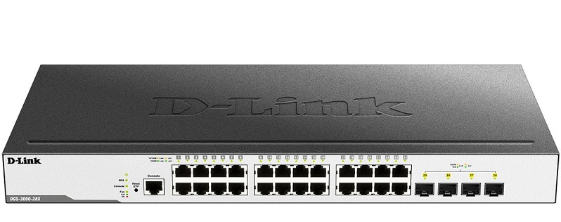 24-port 10/100/1000 Mbps + 4-port 10G SFP+ L2 Gigabit Managed Switch D-Link DGS-3000-28X