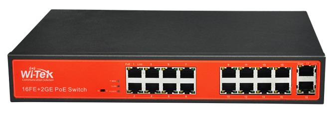 16 port 10/100Mbps + 2 port 100/1000Mbps PoE Switch WITEK WI-PS518G