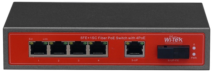 5 port 10/100Mbps + 1 port SC Fiber PoE Switch WITEK WI-PS105F