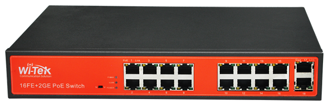 16FE+2Gigabit port 24V PoE Switch WITEK WI-PS118G-24V