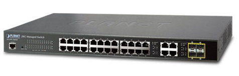 24-port 10/100/1000Mbps + 4-port Gigabit TP/SFP Switch PLANET WGSW-28040