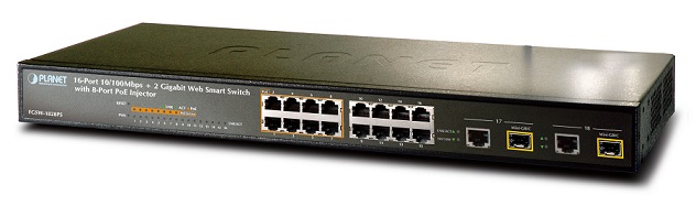 16-port 10/100Mbps + 2 Gigabit TP/SFP PoE Switch PLANET FGSW-1828PS