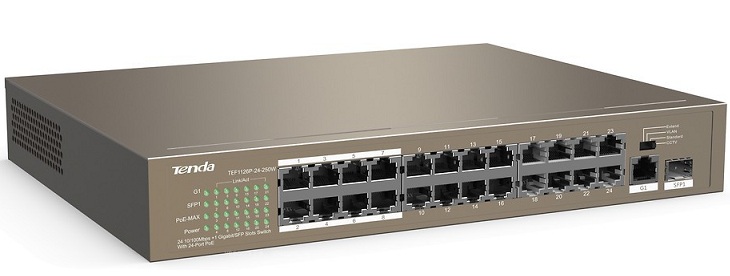 24-port 10/100Mbps + 1 GE/SFP Slot PoE Switch TENDA TEF1126P-24-250W