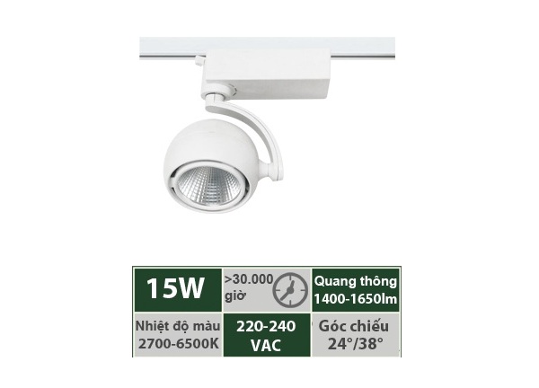 Đèn LED thanh ray 15W VinaLED TR-HW15/TR-HB15