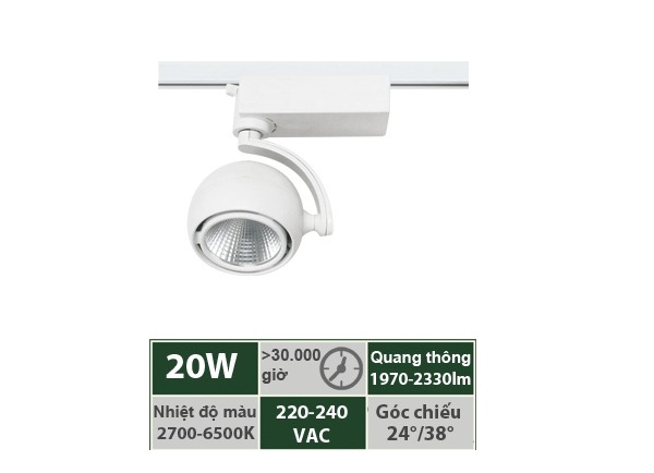 Đèn LED thanh ray 20W VinaLED TR-HW20/TR-HB20