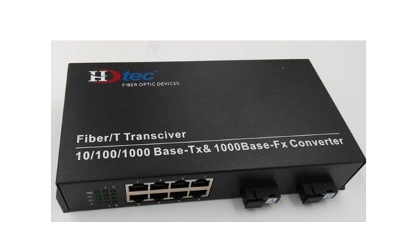 Converter 2-Port quang AB 1G 8-Port PoE 1G Switch PoE HDTEC