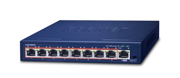 8-port 10/100/1000T 802.1at PoE + 1-port Gigabit desktop Switch PLANET GSD-908HP