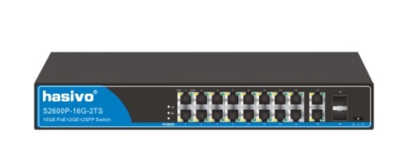 16-Port GE PoE + 2-Port Giga Uplink + 2-Port SFP Switch HASIVO S2600P-16G-2TS