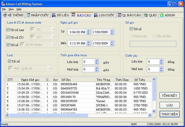 Phần mềm tính cước dùng cho tổng đài ADSUN