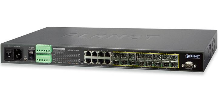 16-port 100/1000BASE-X SFP + 8-port 10/100/1000BASE-T Managed Switch PLANET MGSW-24160F