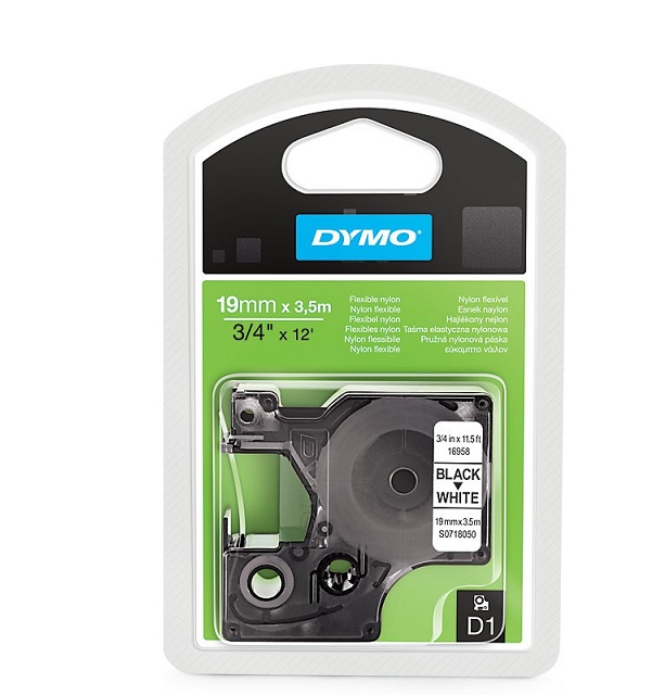 Nhãn in D1 19mm x 3.5m nhựa nylon dẻo đen trên trắng DYMO S0718050