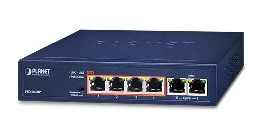 4-Port 10/100TX PoE + 2-Port 10/100TX Switch PLANET FSD-604HP