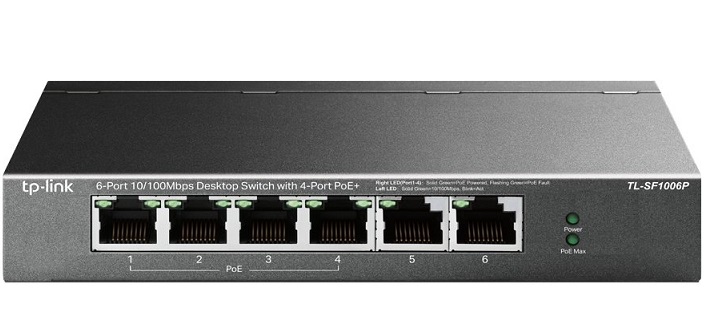 6-port 10/100Mbps with 4-port PoE+ Switch TP-LINK TL-SF1006P