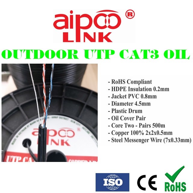 Cáp điện thoại Outdoor Aipoo Link Oil UTP CAT3 2-Pair