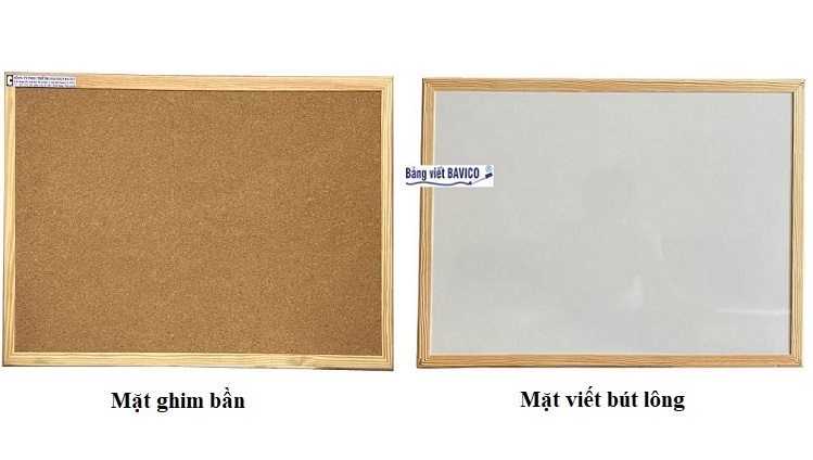 Bảng treo tường 2 mặt ghim bần và mặt viết bút lông BAVICO 60x80cm