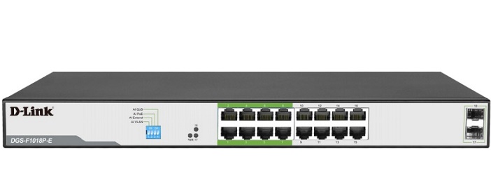 16-Port 1000Mbps PoE + 2-Port SFP Switch D-Link DGS-F1018P-E