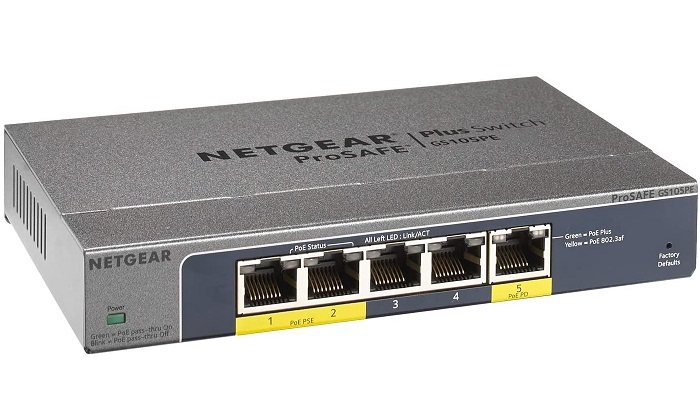 5-Port Gigabit Ethernet PD-Powered/PoE Pass-thru Plus Switch NETGEAR GS105PE