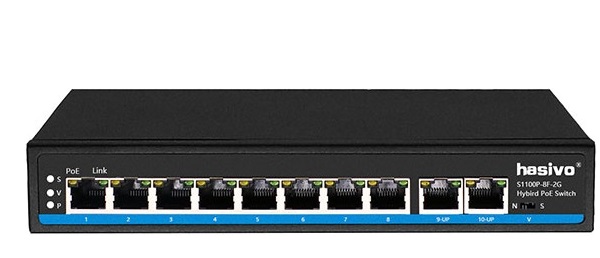 8-Port FE PoE + 2-Port GE Uplink Switch HASIVO S1100P-8F-2G-AI