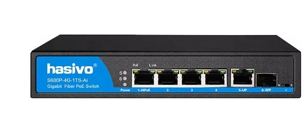 4-Port GE PoE + 1-Port GE Uplink + 1-Port SFP Switch HASIVO S600P-4G-1TS-AI