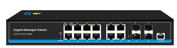 8-port GE + 4-port Combo PoE Managed Switch G-NET GX-MPS-4GXC8GP-SFP