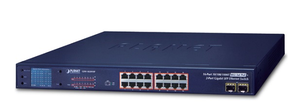 16-Port 10/100/1000T 802.3at PoE + 2-Port 1000X SFP Switch PLANET GSW-1820VHP