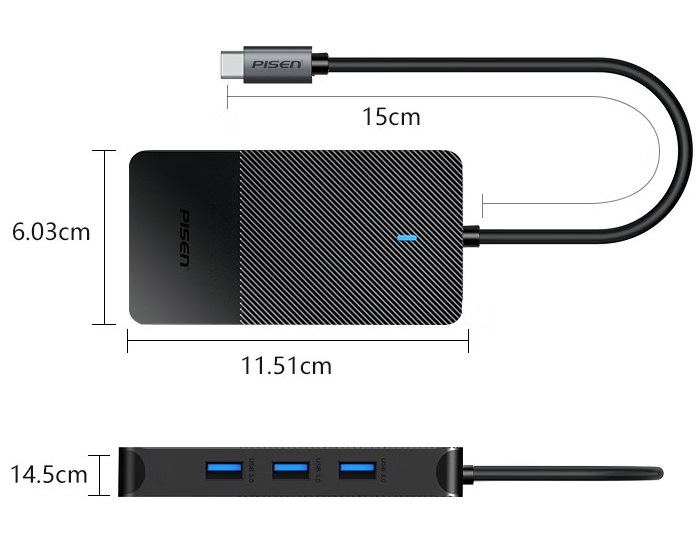 Hub chuyển đổi Type-C sang HDMI + 2xUSB + PD + RJ45 PISEN NJ-TC04