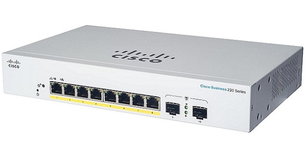 8-port Gigabit Ethernet + 2-port Gigabit SFP PoE Smart Switch CISCO CBS220-8P-E-2G-EU