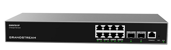 8-Port Gigabit PoE + 2-Port 10Gigabit SFP+ L3 Managed Switch Grandstream GWN7811P