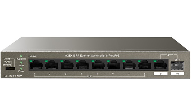 9GE+1SFP Ethernet PoE Switch TENDA TEG1110PF-8-102W