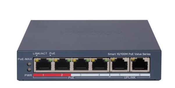 4-Port Fast Ethernet Smart PoE Switch HIKVISION DS-3E1106P-EI/M