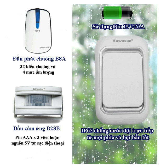 Bộ báo khách và chuông cửa KAWA i618AD