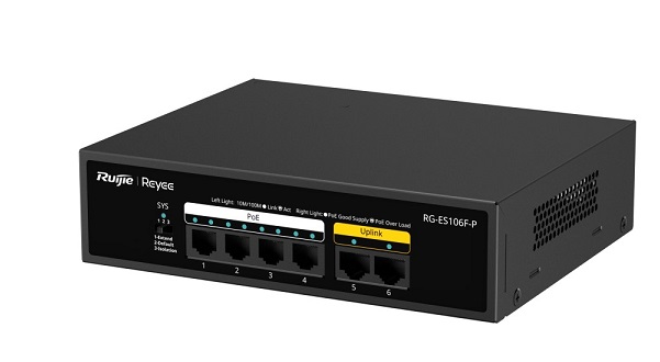 6-Port 10/100Mbps Unmanaged PoE Switch RUIJIE RG-ES106F-P