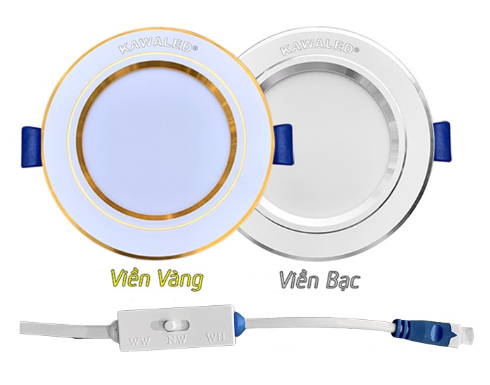 Đèn Led âm trần viền kiểu 9W có nút gạt đổi màu KAWALED DLA90-9W-3CM