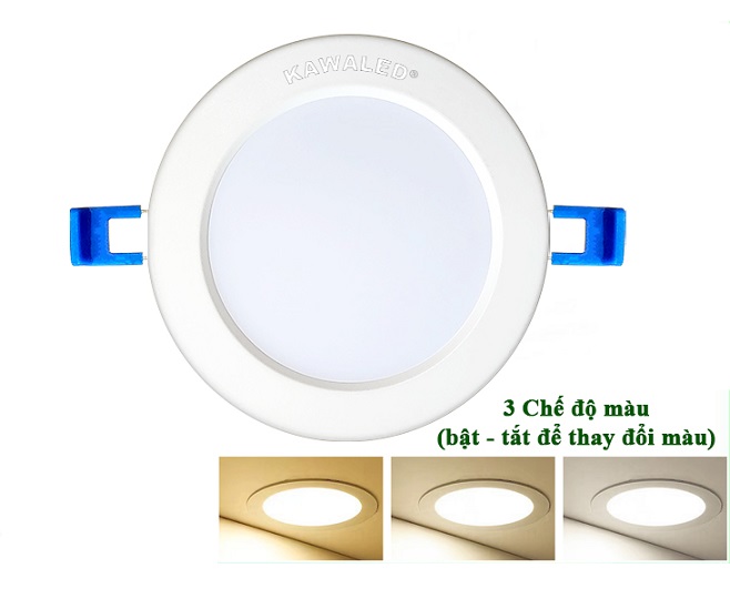 Đèn Led âm trần đúc nguyên khối 7W đổi 3 chế độ màu KAWALED DL90-7W-3M