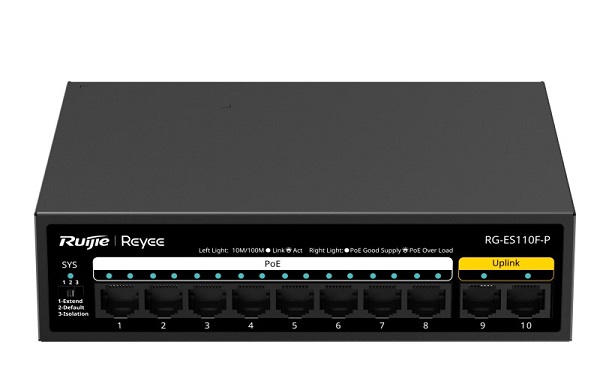 10-Port 10/100Mbps Unmanaged PoE Switch RUIJIE RG-ES110F-P