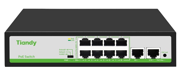 8-Port 10/100Mbps PoE + 2-Port GE Uplink Switch TIANDY TC-P3S010 (H/0820/AT/90)