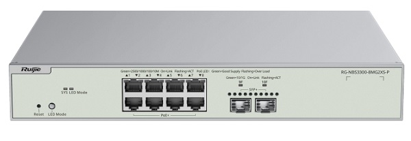 8-Port Multi-Gigabit + 2-Port SFP+ Layer 2 Managed Switch RUIJIE RG-NBS3300-8MG2XS-P