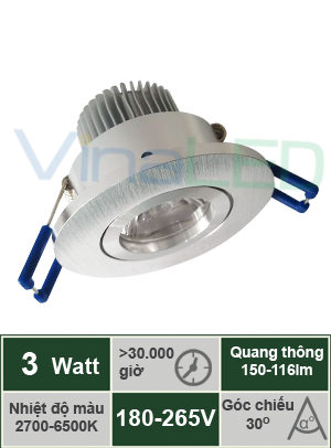 Đèn LED âm trần 3W VinaLED DL-M03H