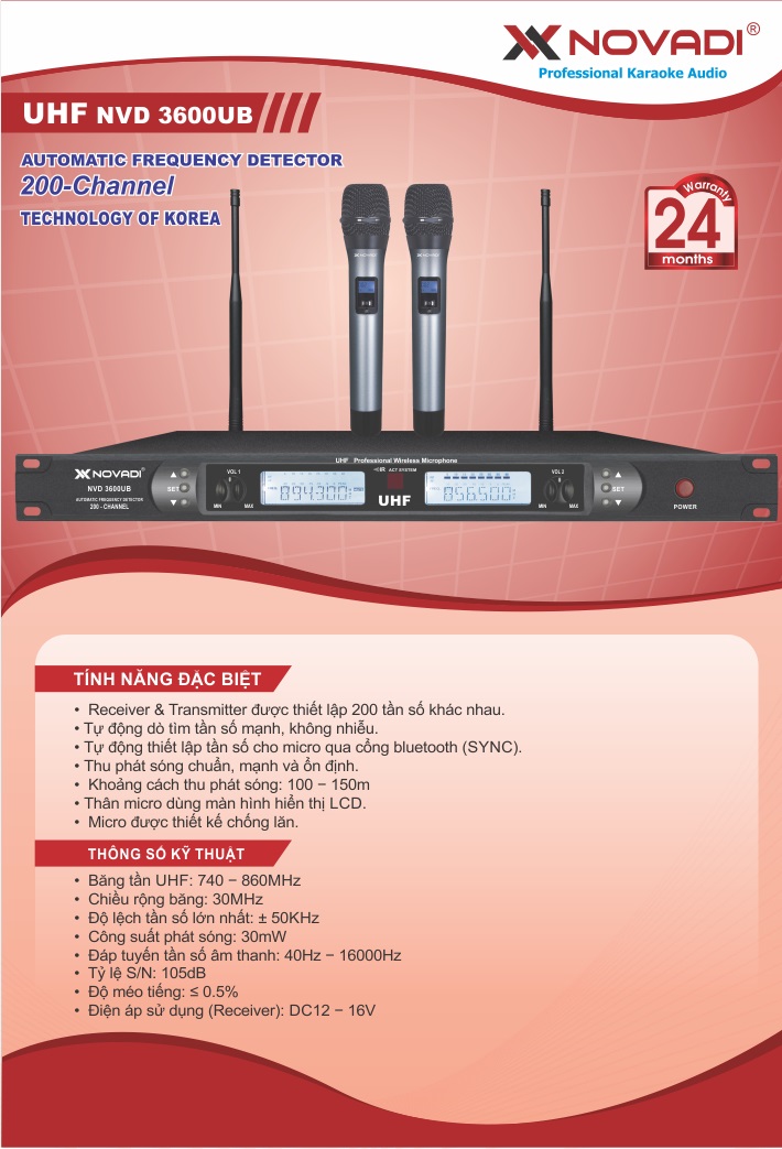 Microphone không dây NOVADI NVD-3600UB